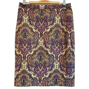 J. Crew purple paisley No. 2 pencil skirt with back zipper and pockets size 4